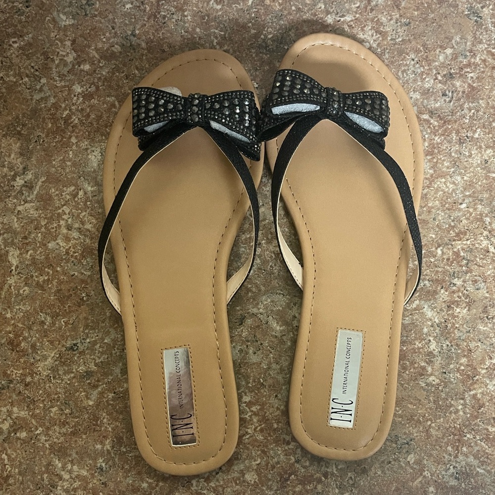INC International Concepts Black Sandals with Studded Bow